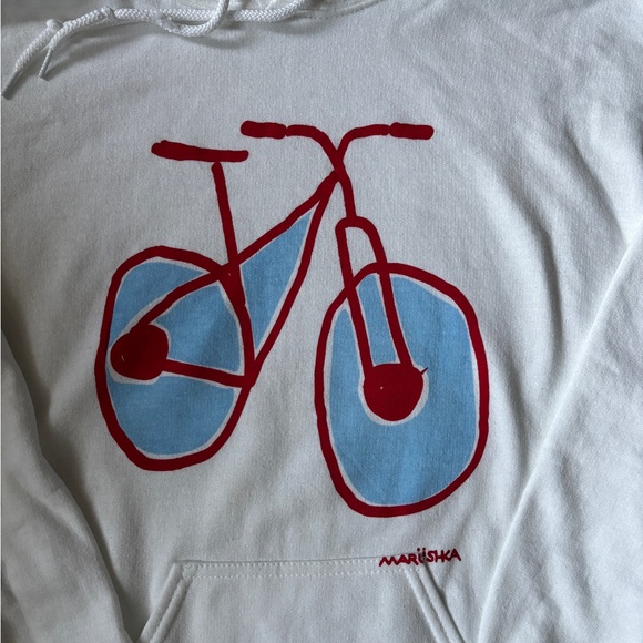 Marushka Hand Printed Bicycle Hoodie Women's White Sweatshirt Size Small - Picture 6 of 9